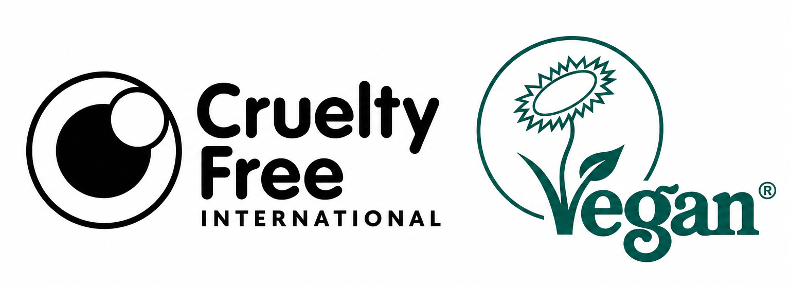 Logos of Cruelty Free International and Vegan on a white background